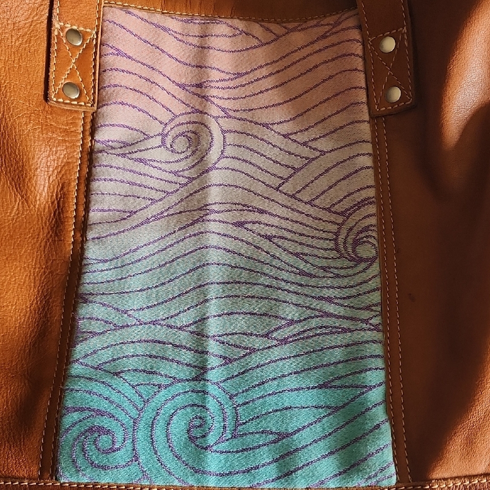 Women’s Tan Leather Tote Bag with Multicolor Panel - Picture 2 of 9